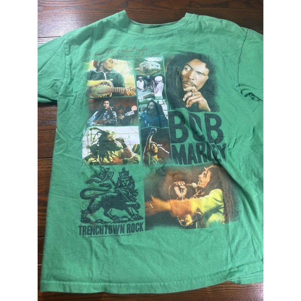 Vintage Bob Marley Zion Rootswear Green Graphic T Shirt Large Reggae 2005 Rasta
